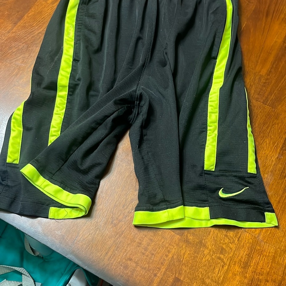 Nike Black and Neon Green Athletic Shorts